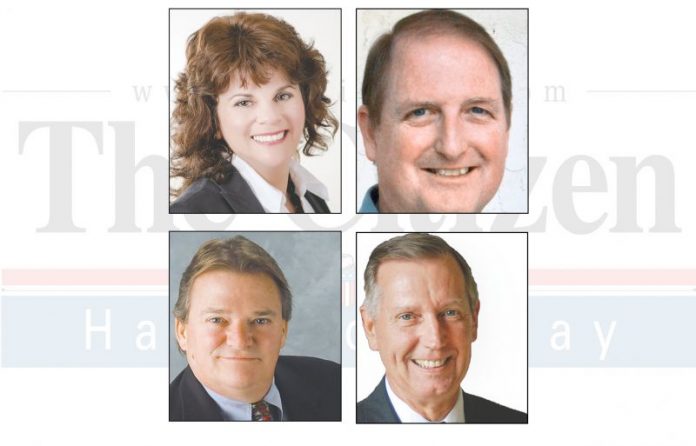 Above, clockwise from top left, Mayor Vanessa Fleisch, former Councilman Eric Imker, former Mayor Harold Logsdon and aviation company executive Kevin Madden. Photos/Submitted.