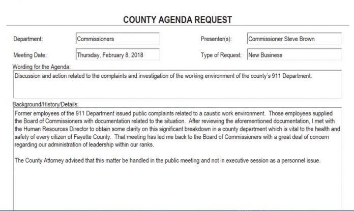 Screen grab of agenda item for the Feb. 8 meeting of the Fayette County Commission.
