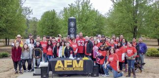 A large group attended the March 24 inaugural LOSS (Local Outreach to Suicide Survivors) Walk at Patriot Park in Fayetteville. Wearing the No. 63 jersey was Atlanta Falcons guard and veteran Ben Garland. Photo/Ben Nelms.