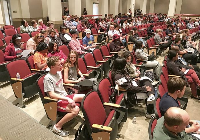 Nearly 300 Whitewater High School students and parents attended a school safety forum on April 10. Photo/Ben Nelms.