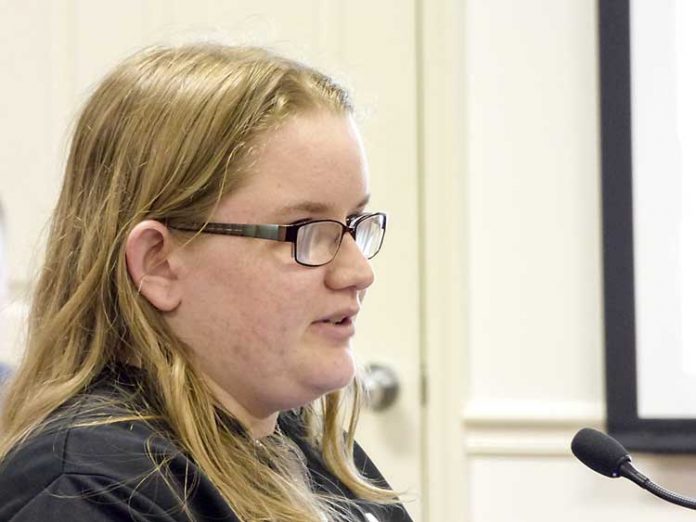 Samantha Frazier, 17, addresses the Fayette County Board of Education about her experiences with self-image problems. Photo/Ben Nelms.