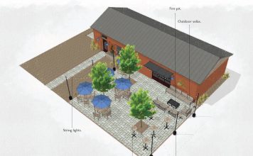 Graphic shows proposed brewery on Lee Street across from Fayetteville City Hall. Graphic/City of Fayetteville.