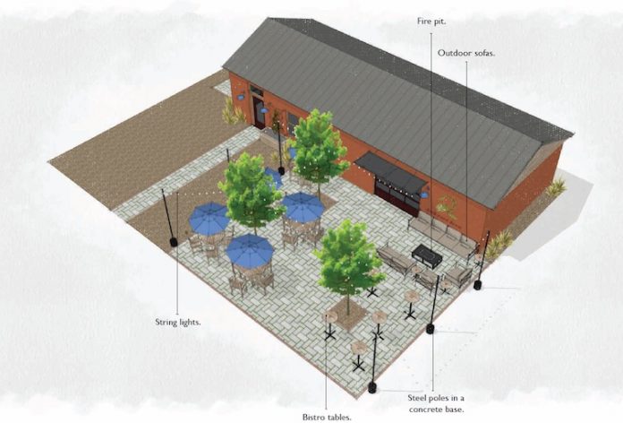 Graphic shows proposed brewery on Lee Street across from Fayetteville City Hall. Graphic/City of Fayetteville.