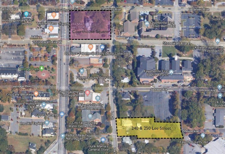 Aerial shot displays proposed site of Awkward Brewery. Graphic/City of Fayetteville.
