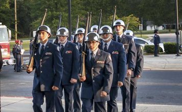 Sandy Creek High School’s Air Force JROTC flight honors those lost in the 9/11 attacks at their first annual 9/11 Commemorative Ceremony. Photo/Submitted.