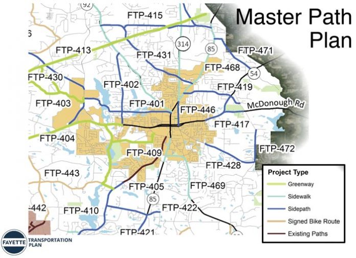 A conceptual rendering of the Fayette County Master Path Plan, specifically geared to the Fayetteville area, was presented Oct. 18 before the Fayetteville City Council. Graphic/Fayetteville.