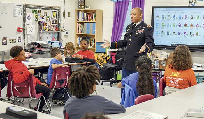 Fifth grade students at Spring Hill Elementary enjoy a special question and answer session from veteran Christopher Duckworth. Photo/Submitted.