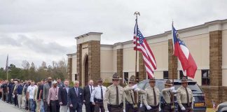 Fayette County law enforcement and first responders march with veterans at a commemorative ceremony for Veterans Day at Georgia Military College in Fayetteville. Photo/Ben Nelms.