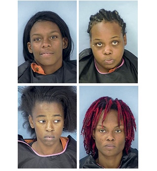 Clockwise from top left, Angel D. Jackson, Brittney E. O’Neal, Destiny P. Carby and Taneisha L. Pope. Photos/Fayette County Jail.