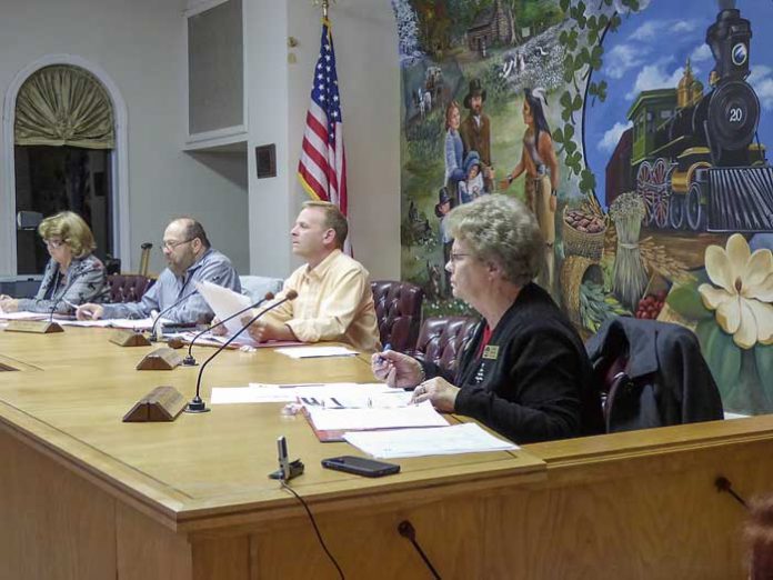 Members of the Tyrone Town Council at the Dec. 20 meeting were, from left, council members Gloria Furr and Ken Matthews, Mayor Eric Dial and Councilwoman Linda Howard. Council Ryan Housley was absent. Photo/Ben Nelms.