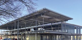 Construction is progressing on the Piedmont Wellness Center, located at the Pinewood Forest development on Veterans Parkway in Fayetteville. Photo/Ben Nelms.