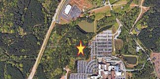 The star on the map above shows the location of the proposed parking area for Piedmont Fayette Hospital. Map/City of Fayetteville.