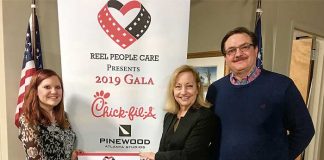 Abby Bradley (left), representing Reel People Care, celebrates the success of the organization’s winter gala with Nancy Meaders, director of Fayette Senior Services, and Dan Gibbs, FSS Director of Operations. Photo/Submitted.