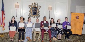 Pictured, from left, are: Ashley Fukuyama, Starr’s Mill High School; Janae Walker, Flat Rock Middle School; Ariel Eaves, Bennett’s Mill Middle School; Wesley Roberts, Whitewater Middle School; Gregory Smith II, Fayette County High School; Juliana Pickard, McIntosh High School; Ainsley Allen, Rising Starr Middle School and Kade Sisk, J.C. Booth Middle School. Photo/Submitted.