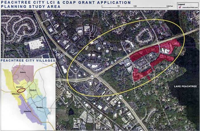 Area of Peachtree City included in the city center study. Photo/Peachtree City.
