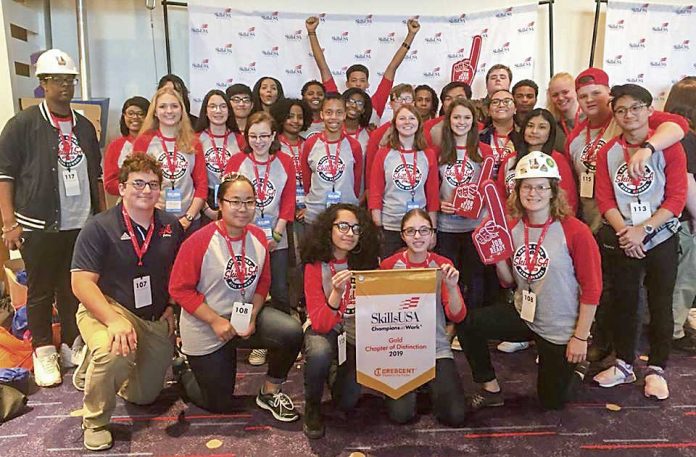 The Sandy Creek High chapter displays their fifth consecutive SkillsUSA Georgia Gold Chapter of Distinction award, and is under consideration as one of 24 National Models of Excellence. Photo/Submitted.