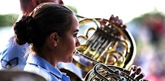 A member of the Air Force Academy Band at a concert in 2018. Photo/USAF.