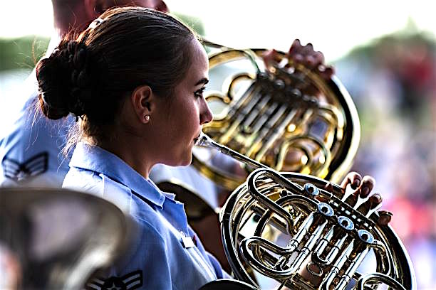 A member of the Air Force Academy Band at a concert in 2018. Photo/USAF.
