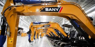 Excavators are seen at the plant of SANY America in Peachtree City, Georgia, the United States, March 29, 2019. photo/Xinhua/Wang Ying.