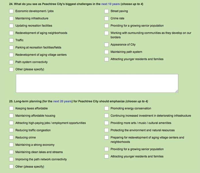 Screen grab of the current city survey from the city's website.