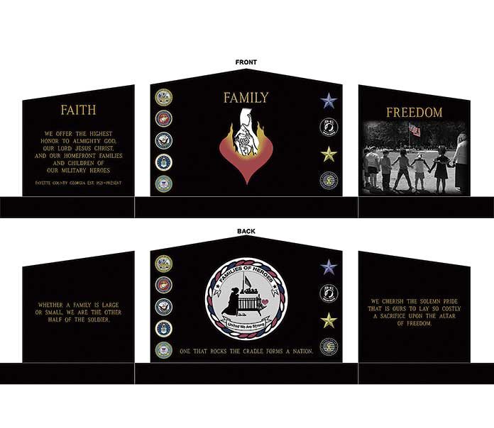 Proposed front and rear view of the Homefront Families Monument. Rendering/Homefront Families of Military Heroes.