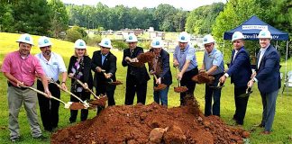 Fayetteville officials and project team members on Aug. 28 broke ground on the Whitewater Creek Water Pollution Control Plant. Photo/City of Fayetteville.