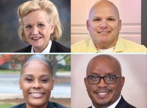 Fayetteville post 2 candidates: (clockwise from top left) Kathaleen Brewer, Joe Clark, Kevin Pratt and Oyin Mitchell. Photos/Submitted.