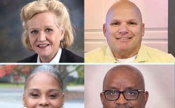 Fayetteville post 2 candidates: (clockwise from top left) Kathaleen Brewer, Joe Clark, Kevin Pratt and Oyin Mitchell. Photos/Submitted.
