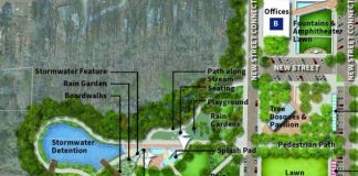 Map shows proposed new city park off Stonewall Avenue and next to the proposed new City Hall (not shown). Graphic/City of Fayetteville.