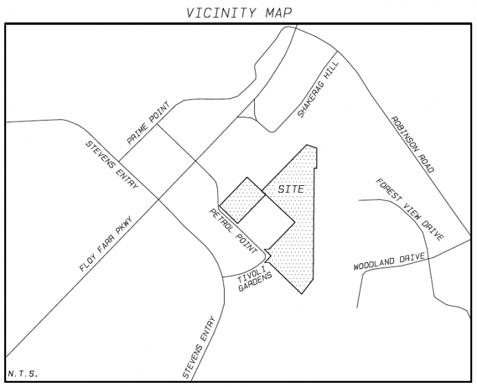 Vicinity map for Peachtree City's new mini-village center. Graphic/Peachtree City Planning Commission.