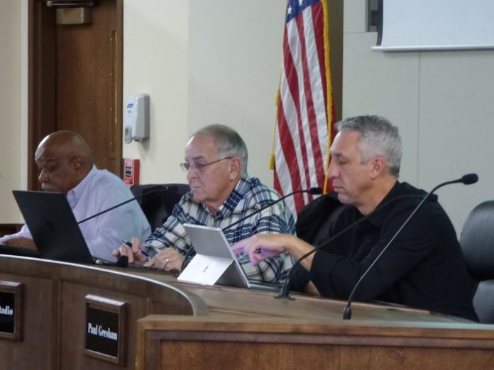 The Peachtree City Planning Commission on Nov. 11 approved the conceptual site plan for a 3,600 sq. ft. medical office building on Lexington Circle. Pictured, from left, are Commissioner Michael Link, Chairman Frank Destadio and Commissioner Paul Gresham. Photo/Ben Nelms.