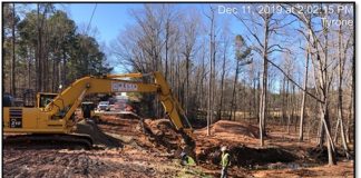 The work along Dogwood Trail continues to have through-traffic detoured. Work is expected to be completed and the road opened by early summer. Photo/Fayette County.