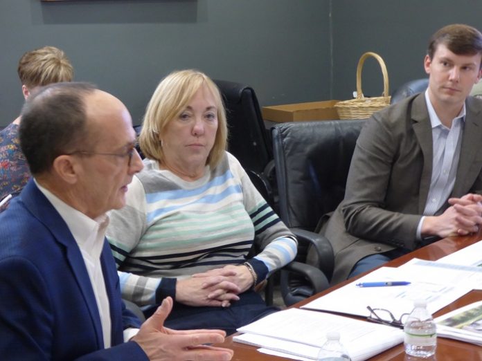 OneStreet Residential representatives at the Jan. 27 work session with the Fayetteville City Council included, from left, company Senior Managing Partner David Dixon, attorney Kathy Zigert and Development Director Zeke Rochester. Photo/Ben Nelms.