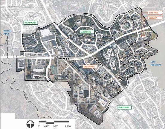 <B>Map of LCI study area in the center of Peachtree City. Graphic/City of Peachtree City.</b>