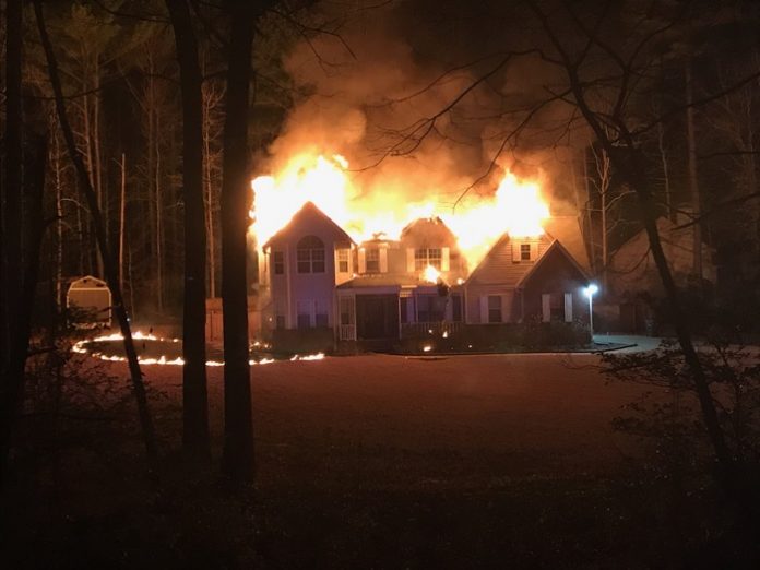 A fire on Feb. 3 at a home on Benz Court occurred when the occupants were away. There were no injuries to firefighters in the fire that resulted in the home being uninhabitable. Photo/Fayette County Fire.
