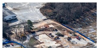 What was once the site of the school system central office on Stonewall Avenue in Fayetteville gave way to crews in January preparing the property for the new Fayetteville City Hall, expected to open next year. Photo/Comprehensive Program Services.