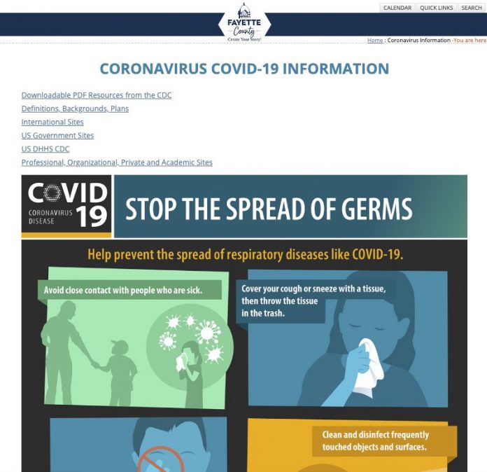 Screen shot of Fayette County's coronavirus information page.