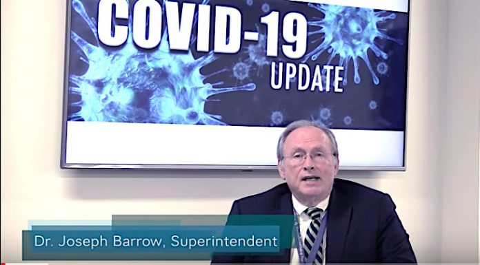 Fayette County School Superintendent Dr. Joseph Barrow gives update on school operations changes because of Covid-19. Photo from system's YouTube video.