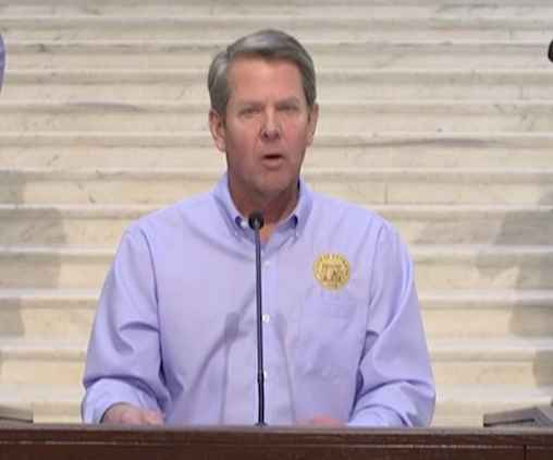 Georgia Gov. Brian Kemp speaks from the state Capitol April 8. Photo/from the GPB livestream.