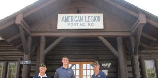 American Legion scholarship winner Liam Jones, center, with grandfather George Knight, at left, and American Legion Post 105 scholarship chairman David Niebes. Photo/Tim Donnelly.