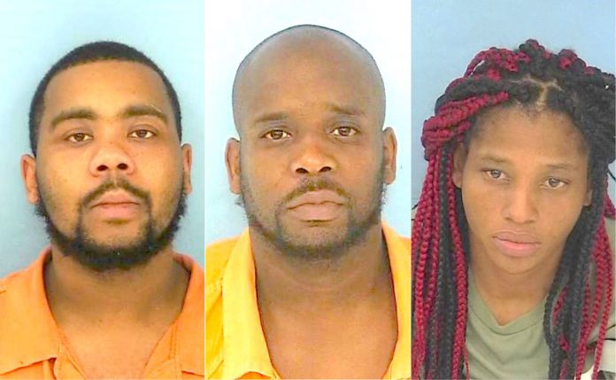 Arrested in connection with the robbery of the Victoria's Secret store in Peachtree City were (L-R) Timmy Chambers, Eugene Martin and Ashley Anderson. Photos/Fayette County Jail.