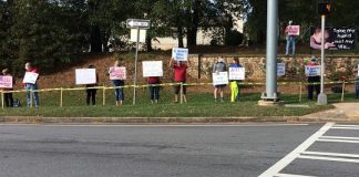 More than 40 people gathered to "Stand for Life/Protest against Abortion" on Oct. 24 along Ga. Highway 54 at Walt Banks Road in Peachtree City. Photo/Submitted.