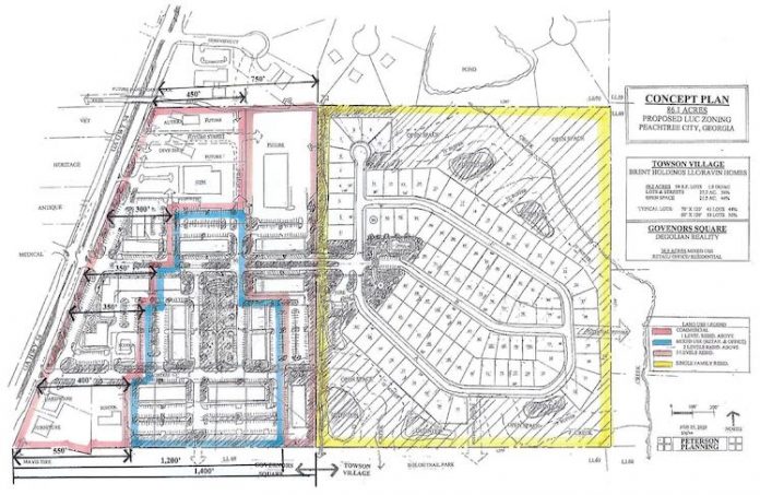 Site plan for Towson Village. Graphic/Peachtree City Planning Commission.