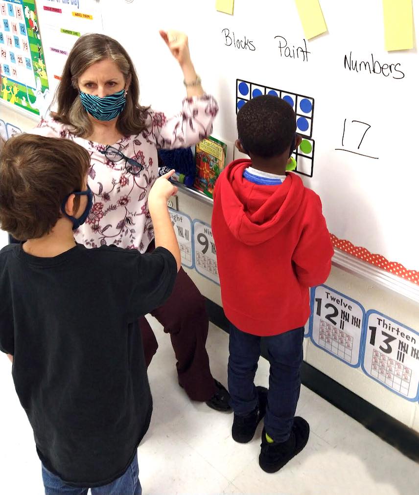 <b>Dr. Julie Turner, assistant superintendent of student achievement, teaches a math lesson while substituting in Janel Shuler’s kindergarten class at Inman Elementary School. Photo/Fayette County School System.</b>