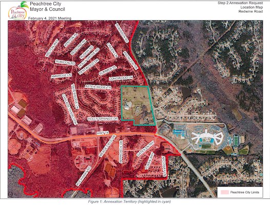 Map of proposed annexation of 46 acres on Peachtree City's southern border. Graphic/City of Peachtree City.