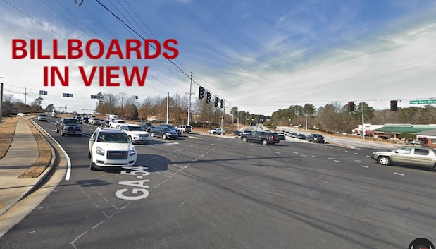 Google view of Ga. Highway 54 West heading toward the railroad overpass.