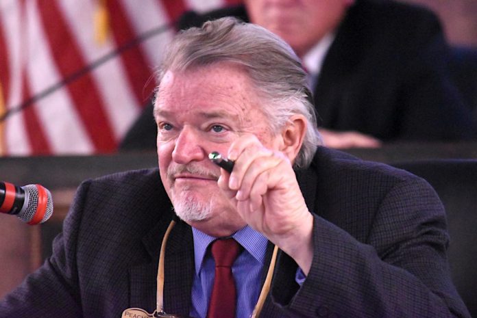 Peachtree City Councilman Kevin Madden makes a point during the April 1 council meeting. Photo/Cal Beverly.