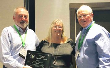 Pictured left to right, Bart Ladd, CAAG President; Mrs. Elaine Powers; Bruce Widener, CAAG executive director. Photo/Submitted.