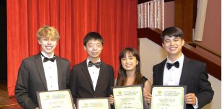 Holding their awards are (L-R) Lucas Nyman, Richard Yang, Jodie Stone, Didi Stone. Photo/Submitted.