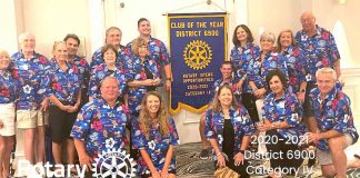 Peachtree City Rotary Club members celebrate winning Club of the Year award. Photo/Submitted.